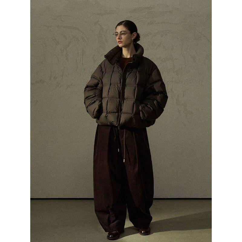 [Common Line] Colne New Winter High-Density Fit Anti-Down Checkered Straight Charging Stand Collar Quilted down Jacket C5353