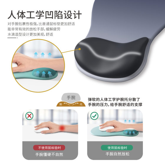 Water Drop Silicone Wrist Mouse Pad Gradient Simple Thickened Non-Slip Ergonomic Computer Hand Pad Internet Celebrant IP