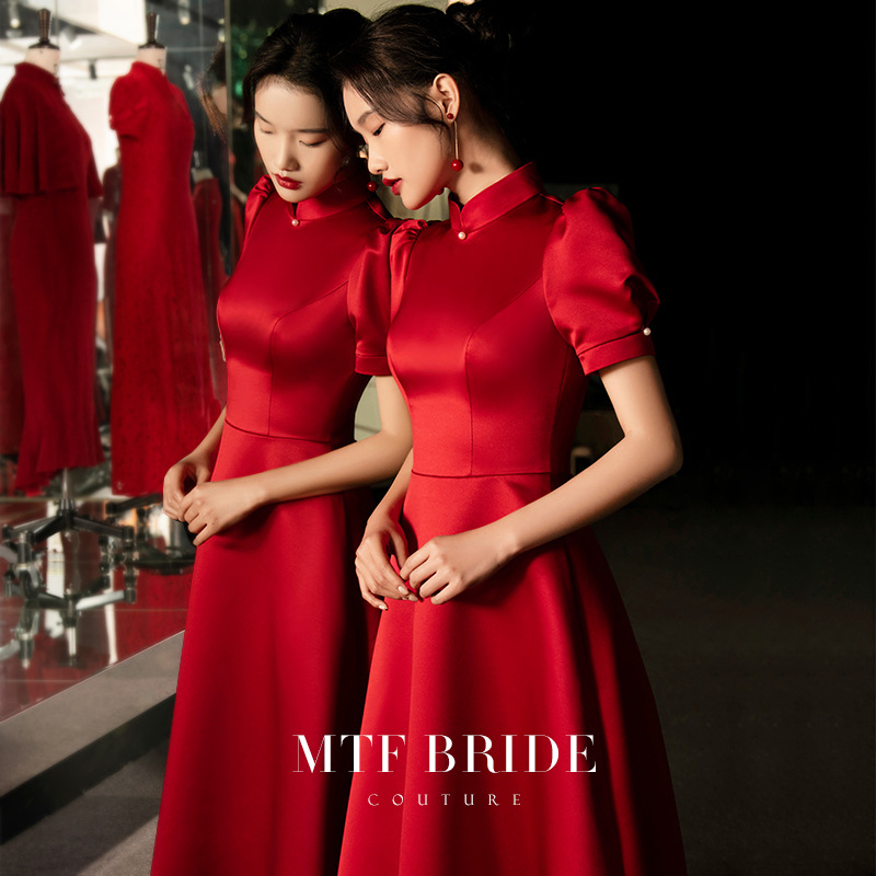 Cross-Border Burgundy Toast Dress for Women 2026 New Style Elegant Slim-Fit Banquet Dress Bride Engagement Evening Dress Wholesale