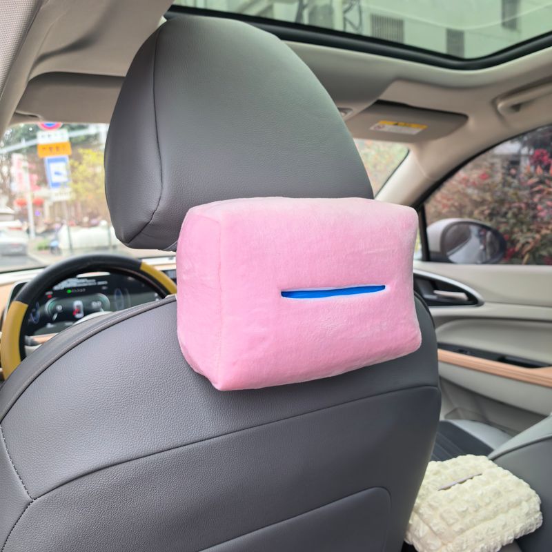 Short-Pile Tissue Box, Large Capacity Car Tissue Bag, Car Seat Armrest Box, Sun Visor, Simple and Luxurious Style Tissue