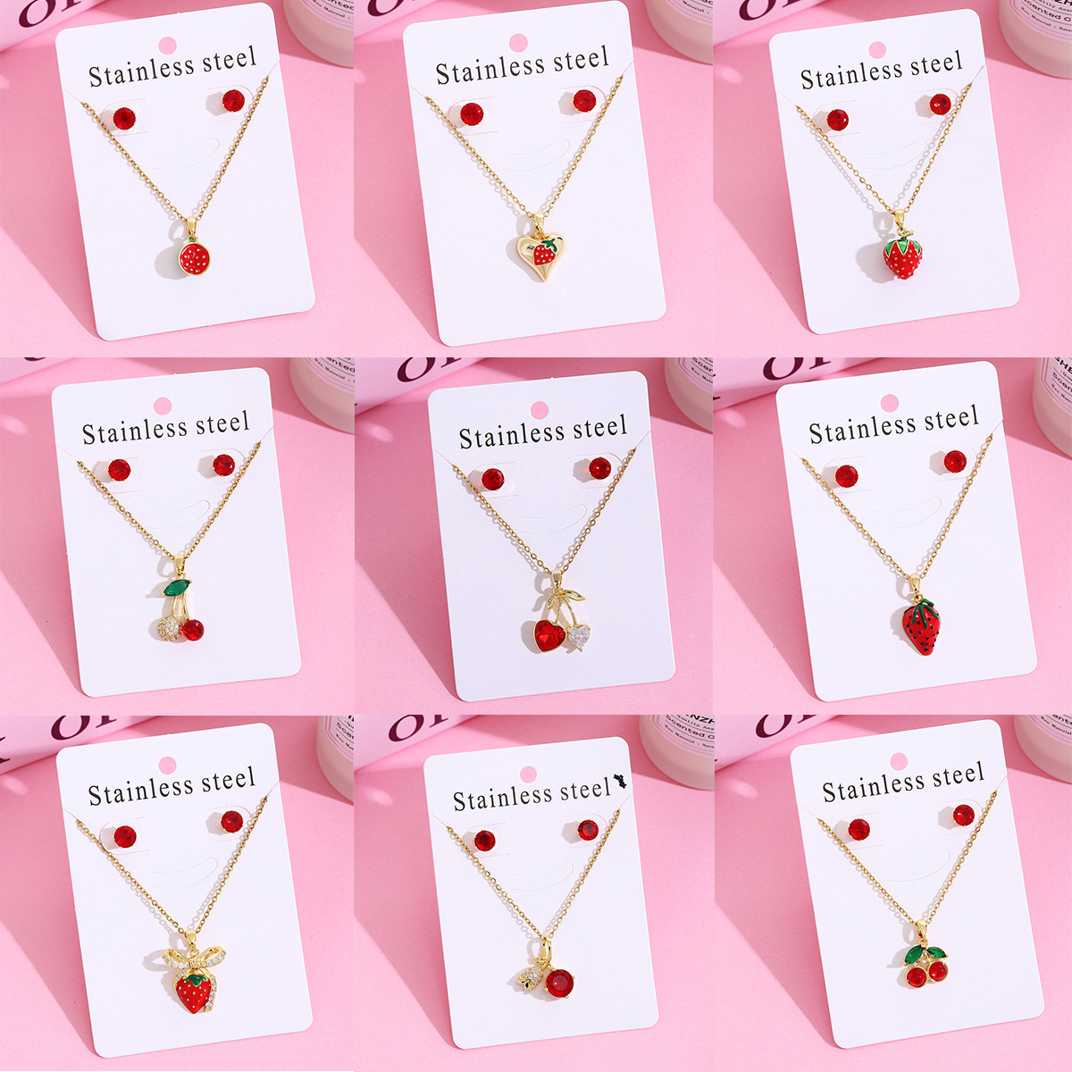 Wholesale Jewelry Sweet Cherry Strawberry 304 Stainless Steel Plating Jewelry Set Cable Chain display picture 14