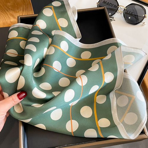 Korean version of sweet polka dot small silk scarf for women mulberry silk decorative scarf shawl temperament silk 53 square scarf spring and autumn