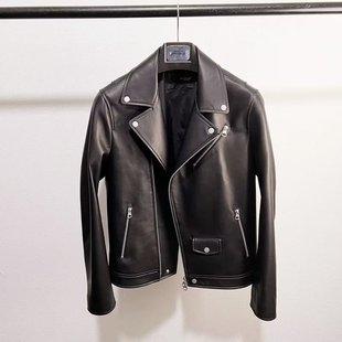 European Station 2023 Spring and Autumn New Leather Women's Short Lapel Collar Buckle PU Motorcycle Jacket Small Leather Short Jacket