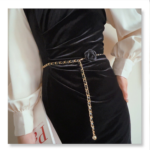 Camellia waist chain accessories for women flower chain belt decoration with dress jeans chain trendy ins style