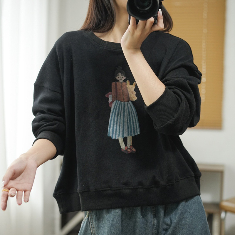 女装卫衣 2025秋季新款印花圆领套头长袖清新文艺百搭上衣女|undefined