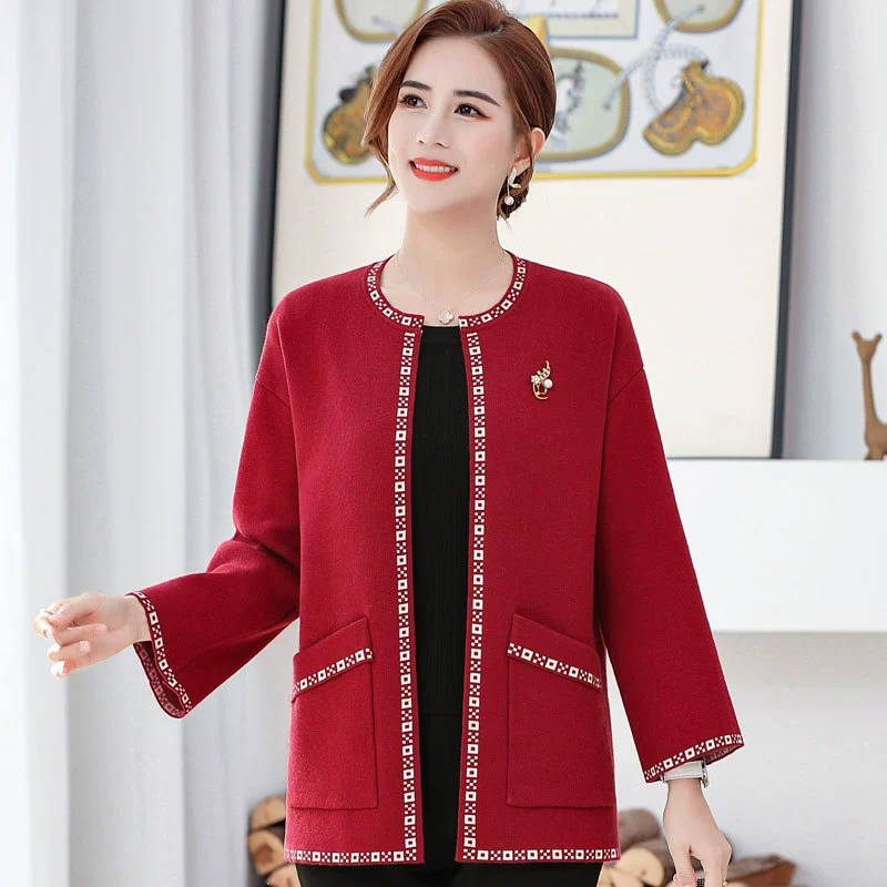 2022 Новый Стильный вязаный кардиган для мамы, весенний Модный Топ для женщин среднего и пожилого возраста, весенне-осенняя куртка с длинным рукавом