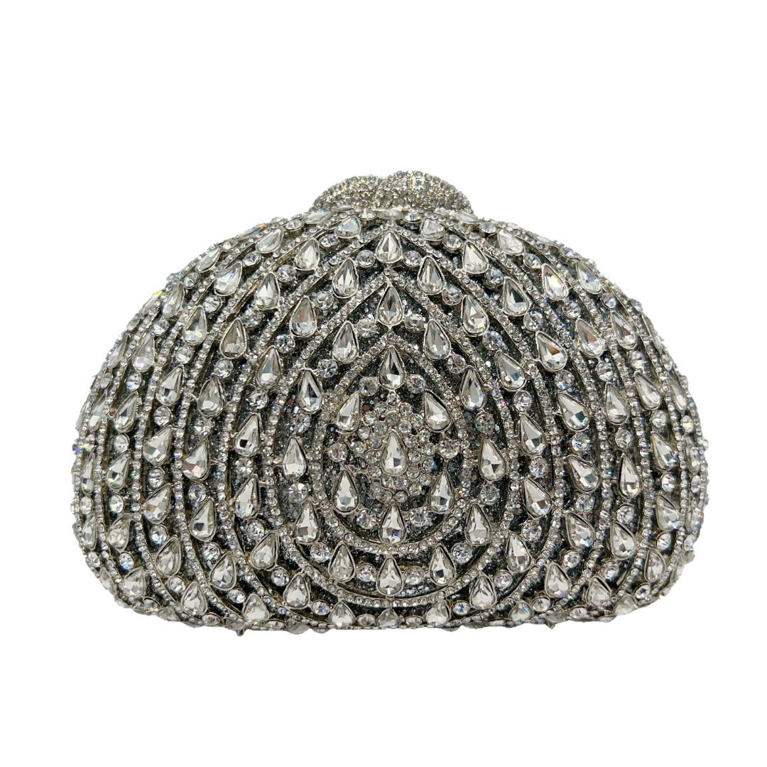 Clutch bag cross-border diamond perforado cristal diamante ventilador divergente cena de lujo bolsa de mano de fiesta plateada
