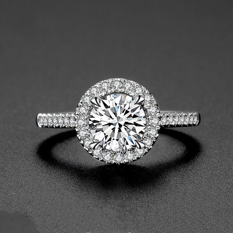 D color moissanite 1 karat round sterling silver ring proposal wedding engagement ring moisan diamond round bag ring