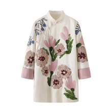 2024春季新款女装花朵刺绣花中国风佛系禅意短裙连衣裙子2I1O501