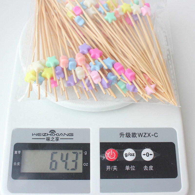 Macaron Love Star Plum Blossom Fruit Sign 100 pcs/paquete Fabricante de tenedores de frutas desechables Amazon Bamboo Sign