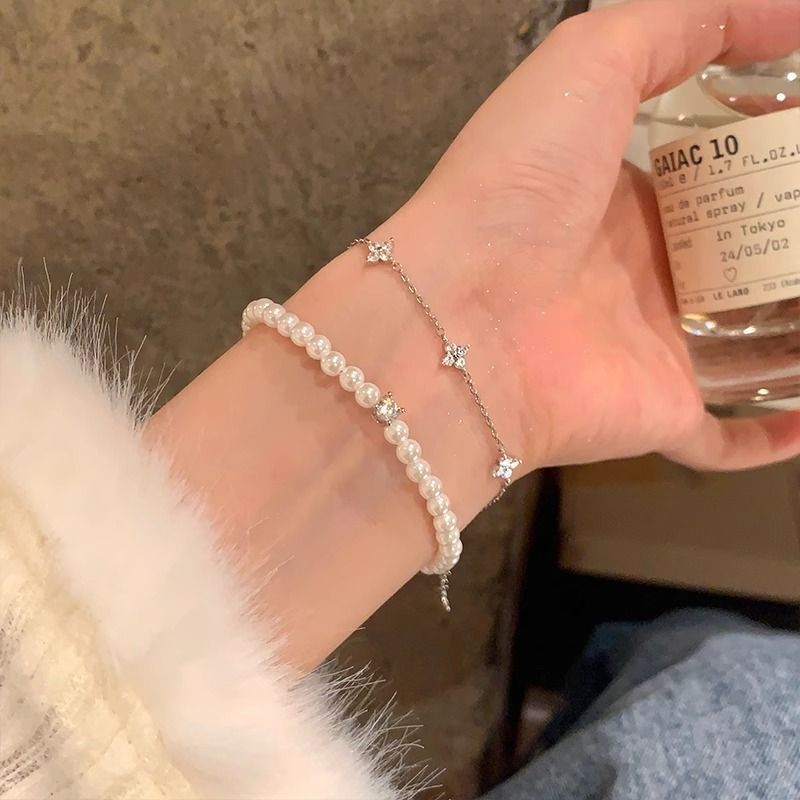 Like a Butterfly in the Wild London Night~Pearl Elastic Bracelet Full of Stars Accessible Luxury Zircon Daughter High-End Elegant Bracelet