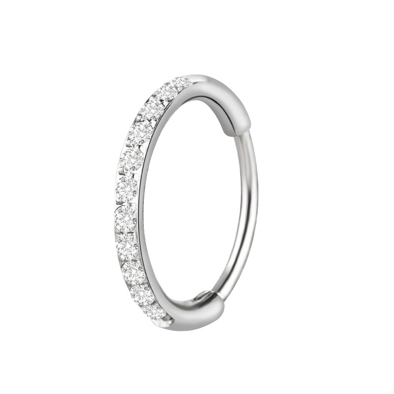 Zesen F136 Titanium Alloy One-Piece Diamond Earrings Carved with Zircon G23 Titanium Round Wire Earrings detail image 14
