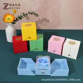 现货热销马卡龙色系双开玫瑰花珠宝首饰盒戒指项链抽屉包装盒批发