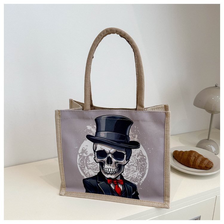 New fashionable skull canvas bag, women's large-capacity tote bag, single-shoulder bag for classes, 2024 fashionable tote bag undefined