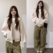 粉色连帽卫衣外套女款宽松秋季2025新款韩系多巴胺少女感穿搭开衫