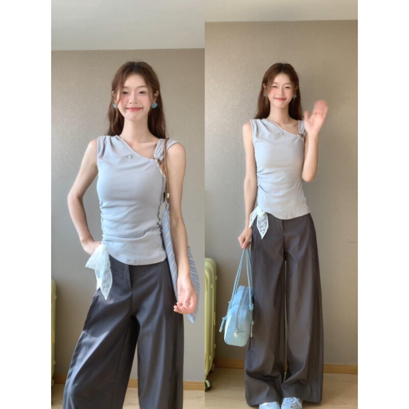 Irregular Design, Slim Waist, Pure Desire, Slanted Shoulders, Sexy Off-Shoulder Top, Straight Casual Pants Suit