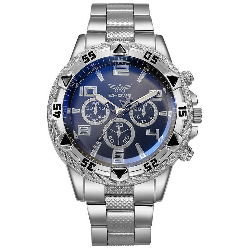 explosões relógio masculino de vidro azul pulseira de aço relógio de quartzo balança digital relógio de três olhos_voghion.com