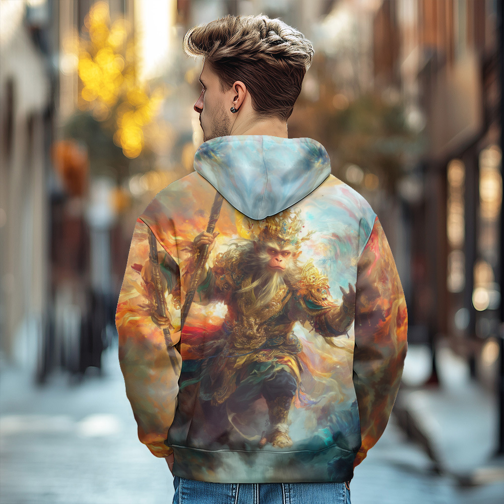 Giacca in cotone spesso con cappuccio e cerniera da uomo, stile europeo stampato, autunno/inverno 2024_voghion.com