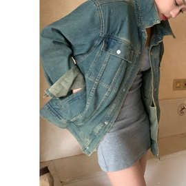 设计感小众复古新品牛仔外套女新款宽松水洗百搭气质休闲夹克上衣