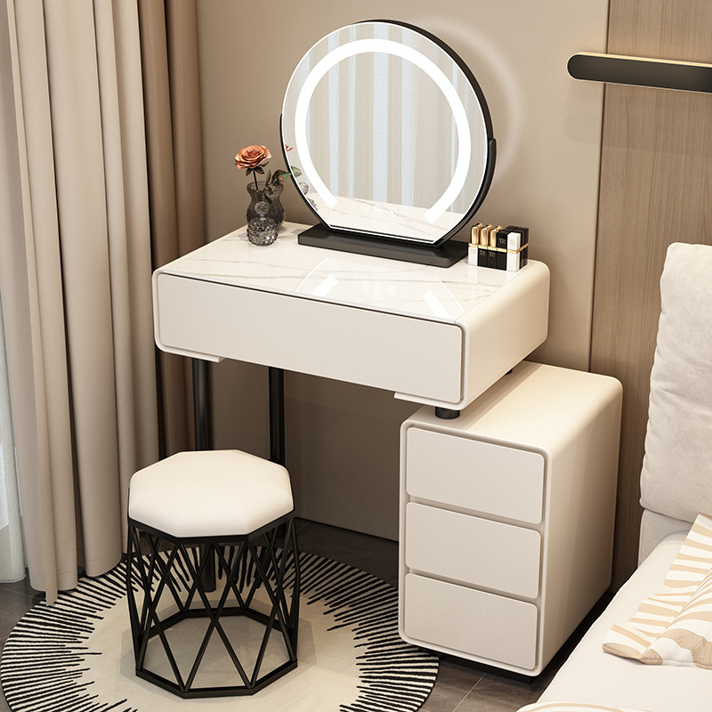 Tocador para el hogar Mesa de pizarra de roca simple con cajones Mesa de tocador de gran capacidad Mueble de almacenamiento junto a la cama Mesa de maquillaje integrada