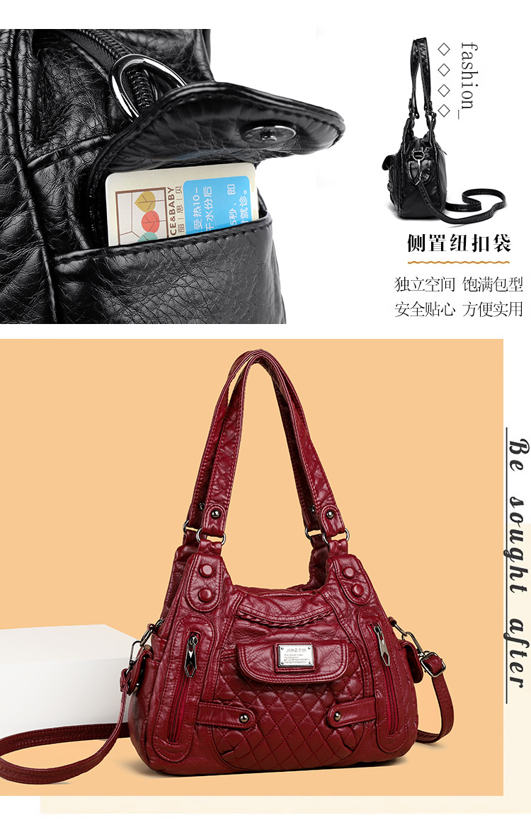 2023 New Mom Bag, washed leather casual commuting bag, women's large-capacity handbag, European and American style soft leather single-shoulder bag undefined