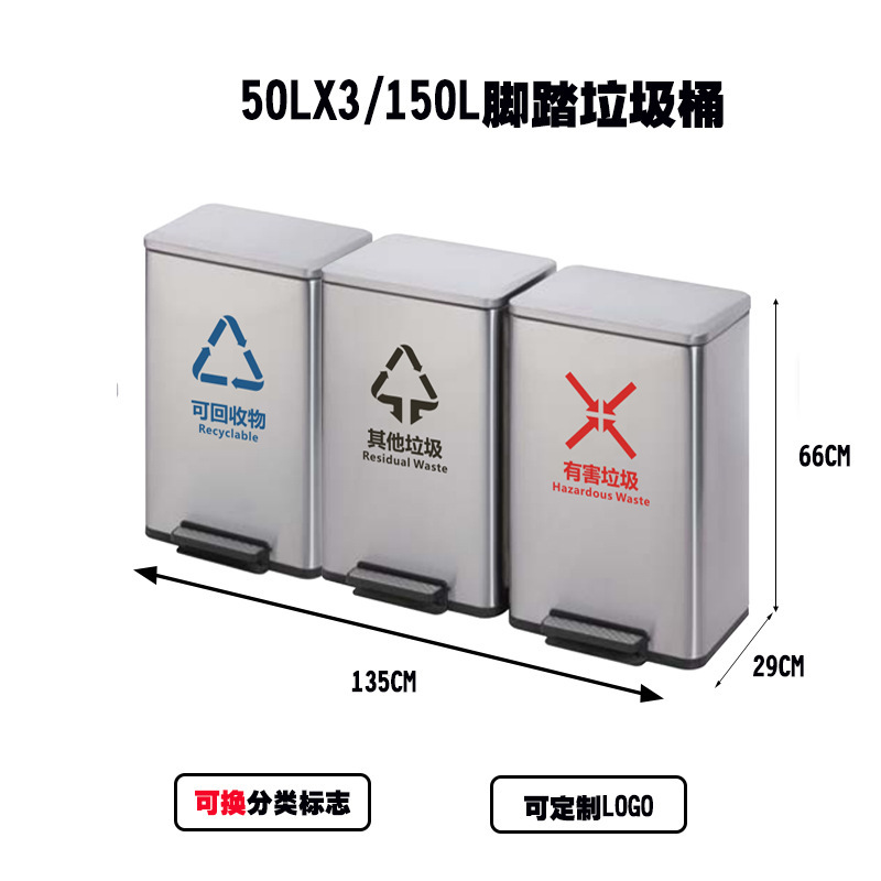 ステンレス分類ゴミ箱足踏み式ロビー蓋付きデパート用銀行病院大型角形公共場|undefined