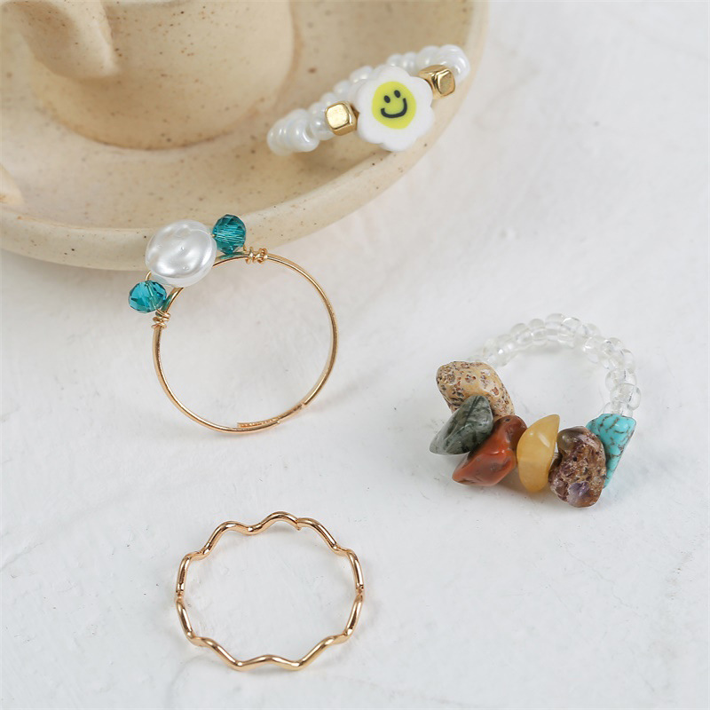 Wholesale Conjunto De Anillo Sonriente De Grava Tejida Bohemia Nihaojewelry display picture 4