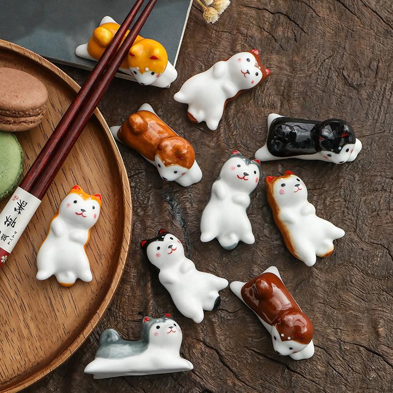 Japanese-Style Miscellaneous Goods, Japanese Cute Animal Series, Dog Ceramic Crafts, Chopstick Holder, In-Stock Chopstick Rest, Handmade