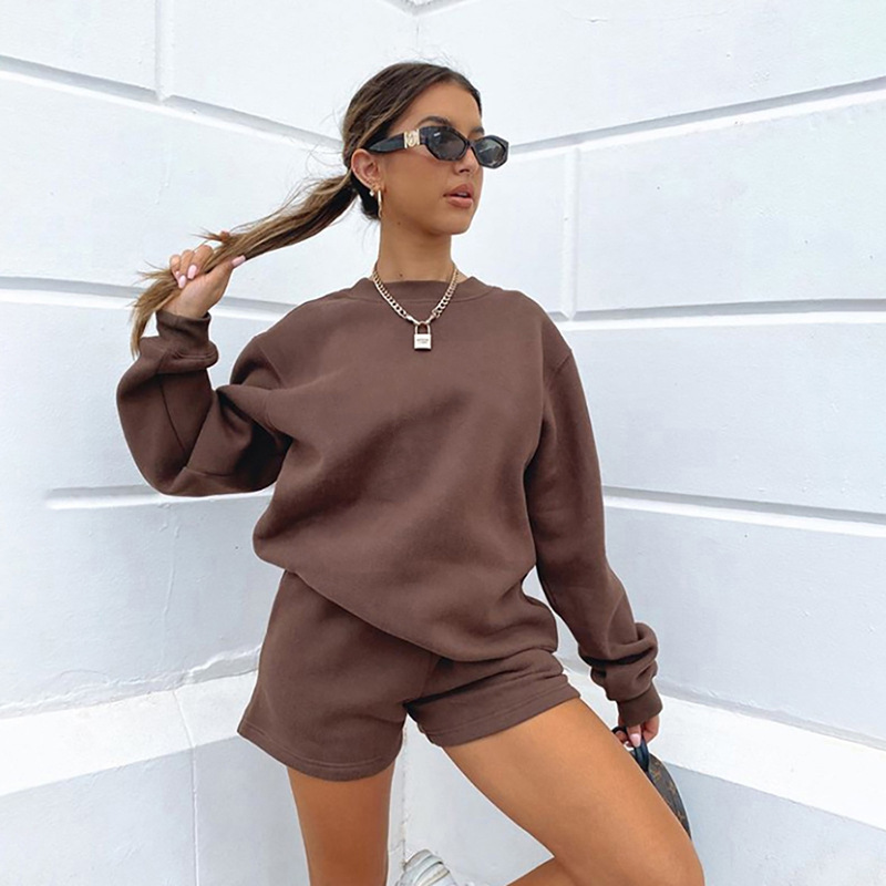 solid color long-sleeved shorts sweatshirt set Nihaostyles wholesale clothing vendor NSMUZ72373