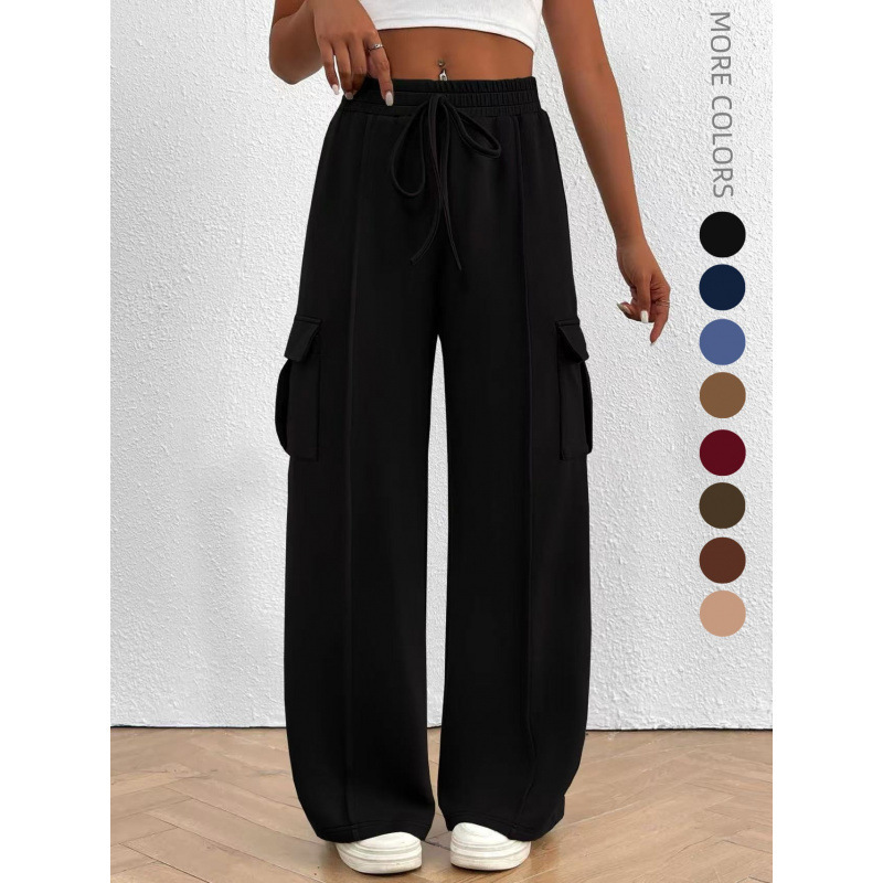 European and American Cross-Border Women's Sports Pants Autumn and Winter Loose Wide-Leg Casual Pants Casual Workout Jogging Pants with Pockets