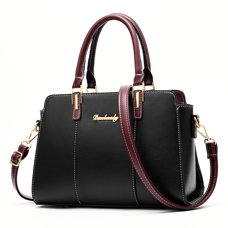 All Seasons Season Women's Gender Business Style Women's Large Pu Leather Letter Color Block Business Square Zipper Handbag