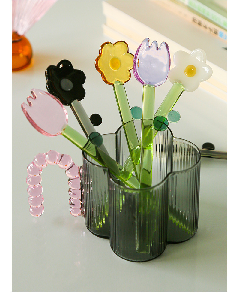 30g Weight Cute Solid Color Flower Glass Stirring Rod 1 Piece