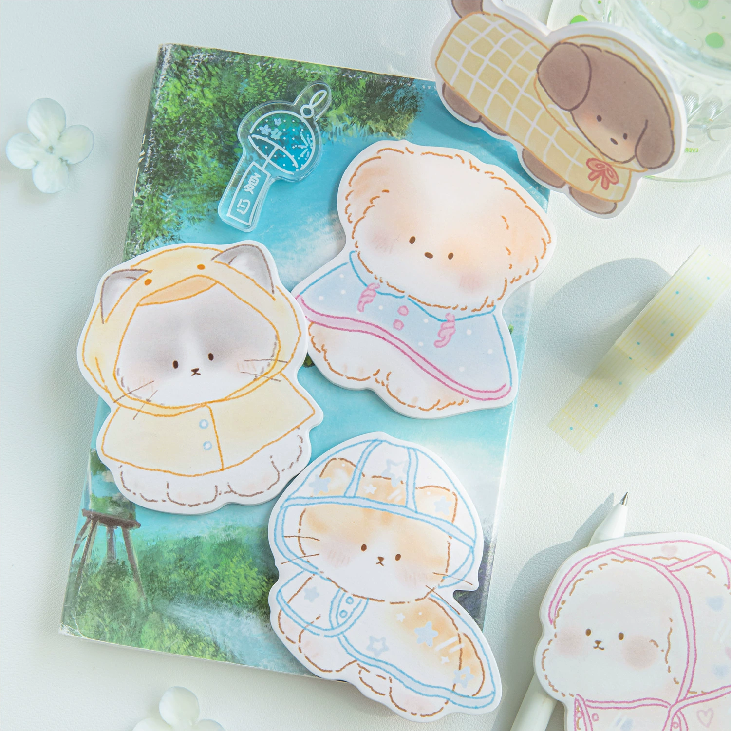 Momo special-shaped sticky notes, raincoat and cute claw set, cute pet pattern, student office message note paper