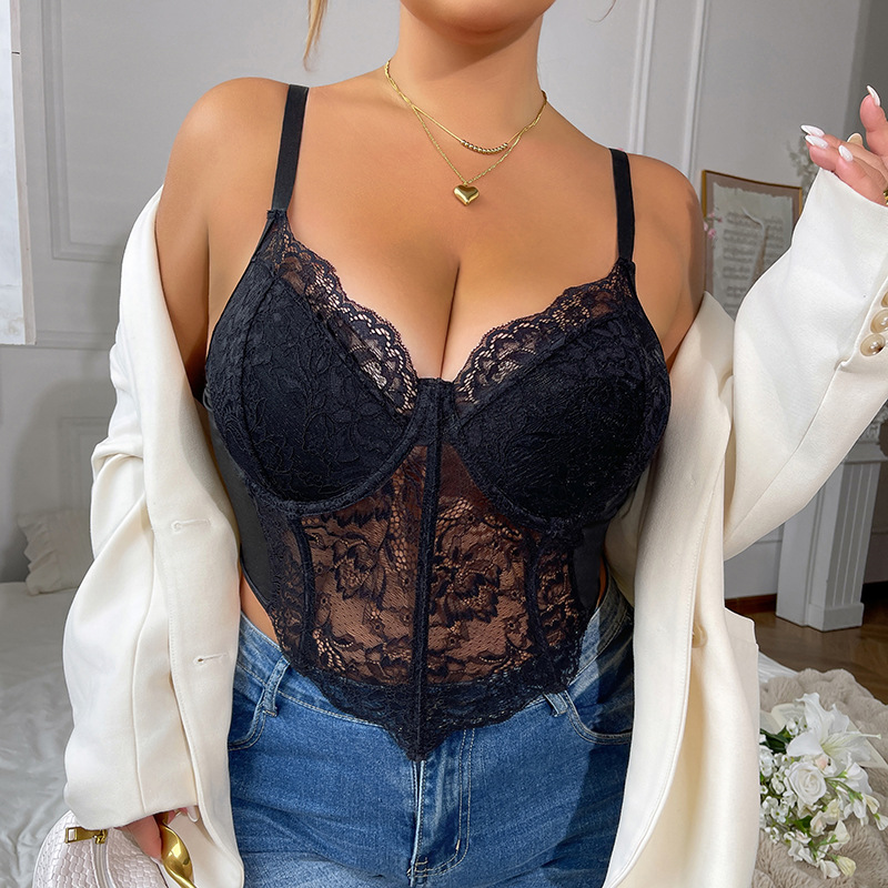Plus Size Lace Underwire Bustier – Full Coverage Corset Bra For Women, Supportive & Elegant_voghion.com