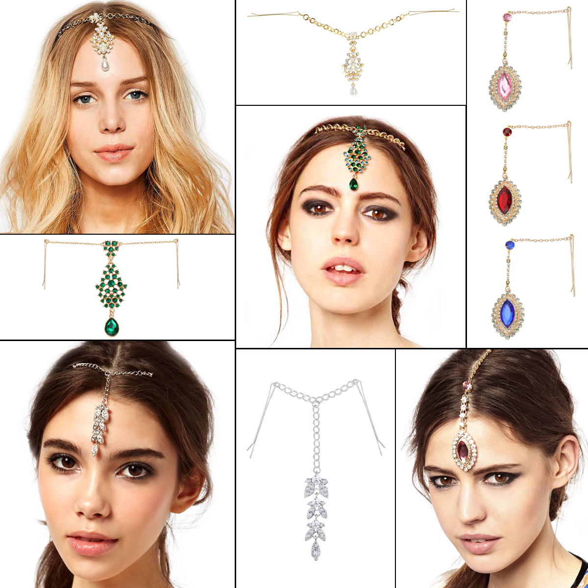 个性复古国风装扮配饰珍珠镶钻几何花朵额饰双头夹一字边夹头饰品