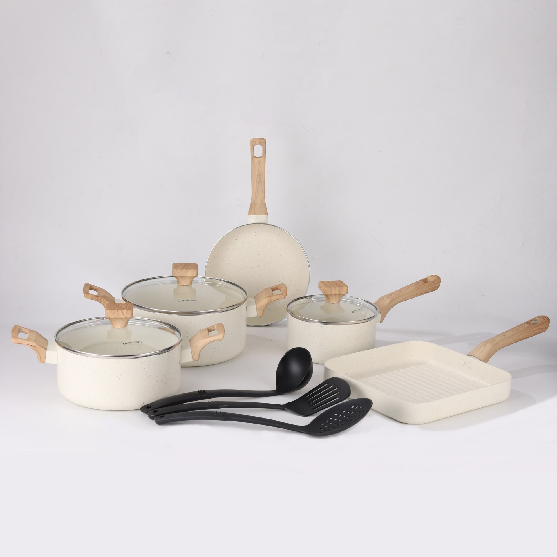 Juego de ollas de piedra médica doméstica de venta caliente transfronteriza, olla de aluminio, sartén antiadherente, wok, olla de sopa, olla de regalo comercial