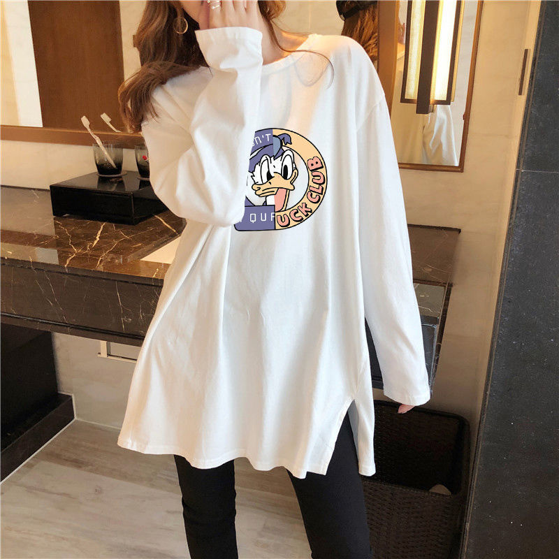 妊婦の秋服の上着の綿の中の長いタイプのゆったりしている減齢の長袖のtシャツのファッション的なタイプの底のシャツの秋冬の妊婦の上着|undefined