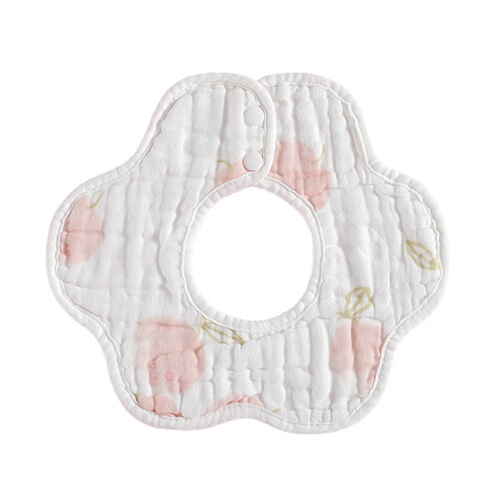口水巾 儿童婴儿母婴花瓣围嘴 360度水洗四层围兜 纯棉印花口水巾