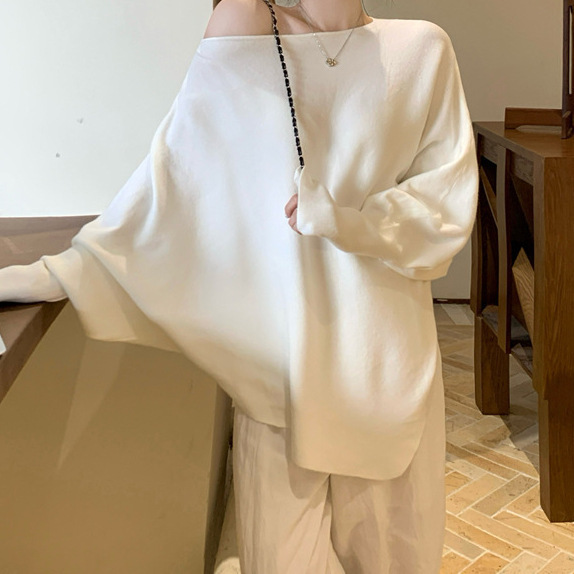 新款宽松蝙蝠袖毛针织女秋冬软糯慵懒感百搭上衣奶杏色卡其色咖色|undefined