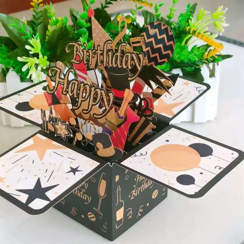 Creative 3D Happy Birthday Pop-Up Greeting Card with Hollow Paper Carving, Birthday Pop-Up Box