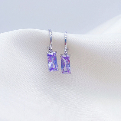 Geometry Rectangular violet zircon Set Earrings Simplicity girl student Earrings Korean Edition fashion Manufactor wholesale Backing