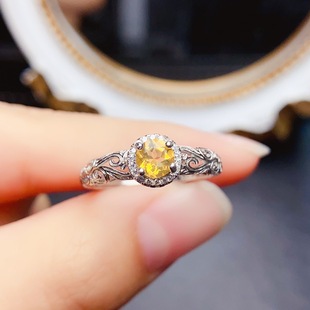 New natural citrine ring S925 silver inlaid main stone 5*5mm Joker net red explosions women's jewelry wholesale