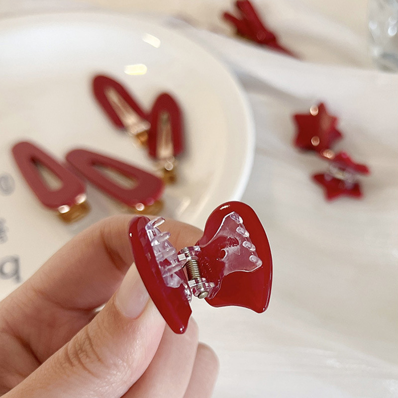 New Year Red Hairpin Duckbill Acrylic Barrettes Christmas Party Hair Grip DIY Hair Accessories Clips for Women Girl Gifts_voghion.com