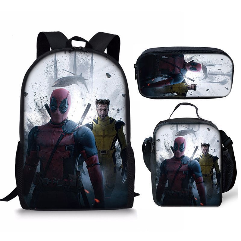 Nuevo deadpool Deadpool paquete de comida de tres piezas bolsa de lápices estudiante mochila de bebé Amazon lindo todo fósforo portátil