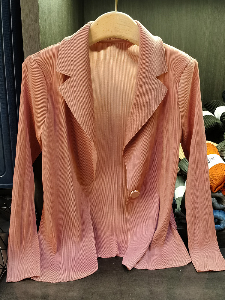 Áo blazer nữ một nút xếp ly tay dài cao cấp mùa xuân hè — Màu tím, Màu đỏ hoa hồng, Màu hồng, Màu xanh lá