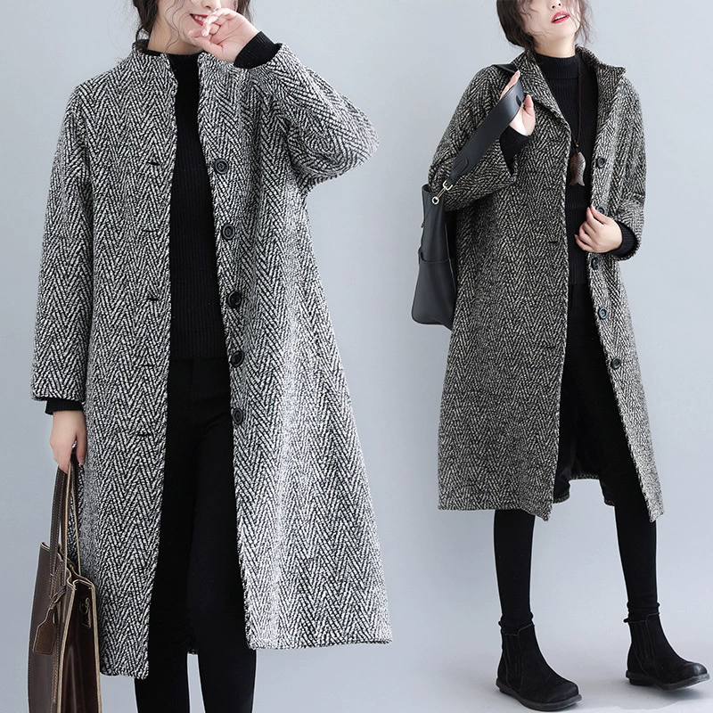 Демисезонный шерстяной тренч, кардиган, куртка, для женщин plus size, коллекция 2021 года, корейский стиль