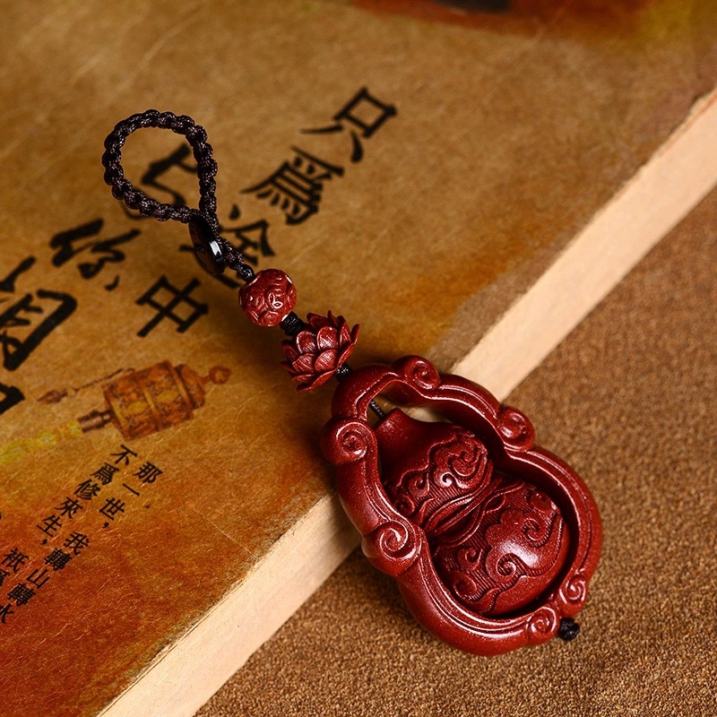 紫金砂硃砂祥雲葫蘆框鑰匙扣蓮花祥雲葫蘆吊墜掛件低含量