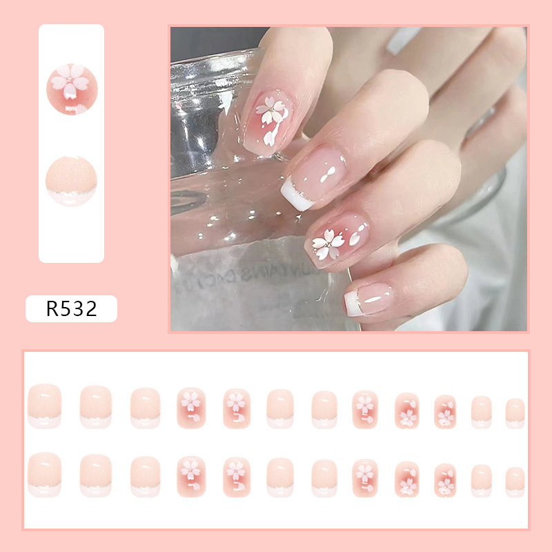 Summer Short and Thin Wearable Nails Wholesale Sweet and Cool Camellia Manicure Nail Patches Finished High-End Fake Nails Summer Short and Thin Wearable Nails Wholesale Sweet and Cool Camellia Manicure Nail Patches Finished High-End Fake Nails