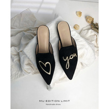 2023春季新款恋爱心形平跟跨境英伦休闲舒适尖头懒人半拖女单鞋