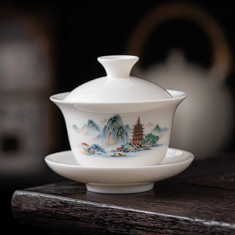 Jade-Colored Ceramic Three-Piece Floating Lid Bowl Kung Fu Tea Set, Tea Brewing Bowl, Tea Serving Bowl, Non-Scalding Tea Cup, Wholesale and Dropshipping Jade-Colored Ceramic Three-Piece Floating Lid Bowl Kung Fu Tea Set, Tea Brewing Bowl, Tea Serving Bowl, Non-Scalding Tea Cup, Wholesale and Dropshipping